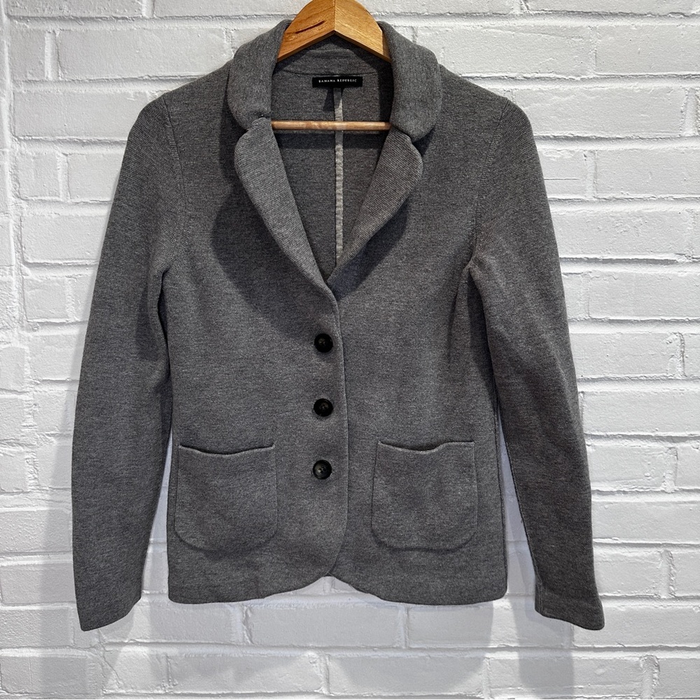 Banana Republic Sweater Cardigan Blazer Wool Knit Wool Cotton Grey Academia